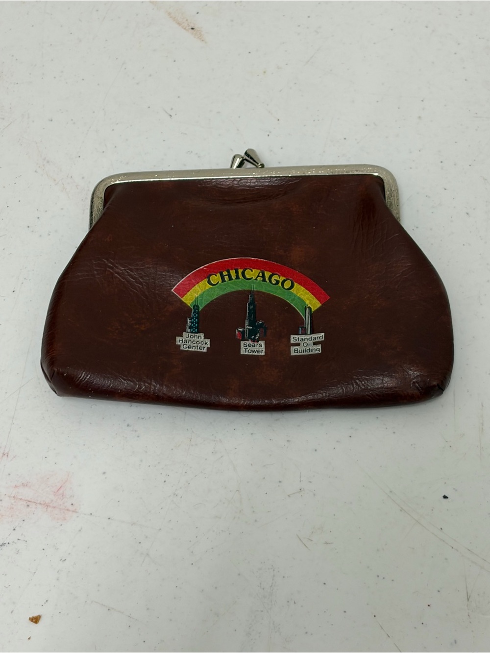 VTG 70’s Chicago Brown Leather Kiss Lock Coin purse